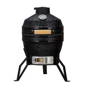 GarveeLife 13-Inch Portable Ceramic Charcoal Grill with Grill Stand, Egg Shaped Ceramic Charcoal Grill w 10.6" Stainless Steel Cooking Grate, Heat Deflectors and Ash Tool for Outdoor Barbecue, Baking