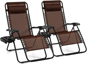 Giantex 2 PCS Zero Gravity Chair, Outdoor Chaise Lounge with Cup Holder, Patio Folding Chairs Recliner for Yard Pool Lawn Balcony