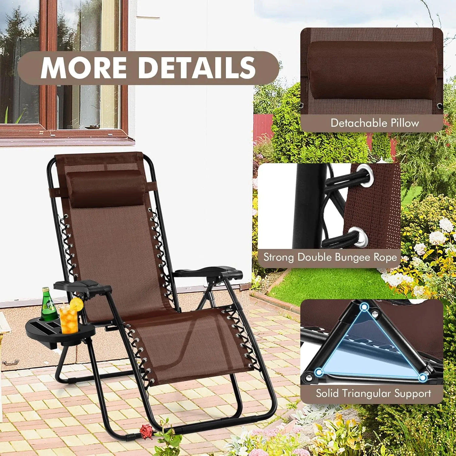 Giantex 2 PCS Zero Gravity Chair, Outdoor Chaise Lounge with Cup Holder, Patio Folding Chairs Recliner for Yard Pool Lawn Balcony