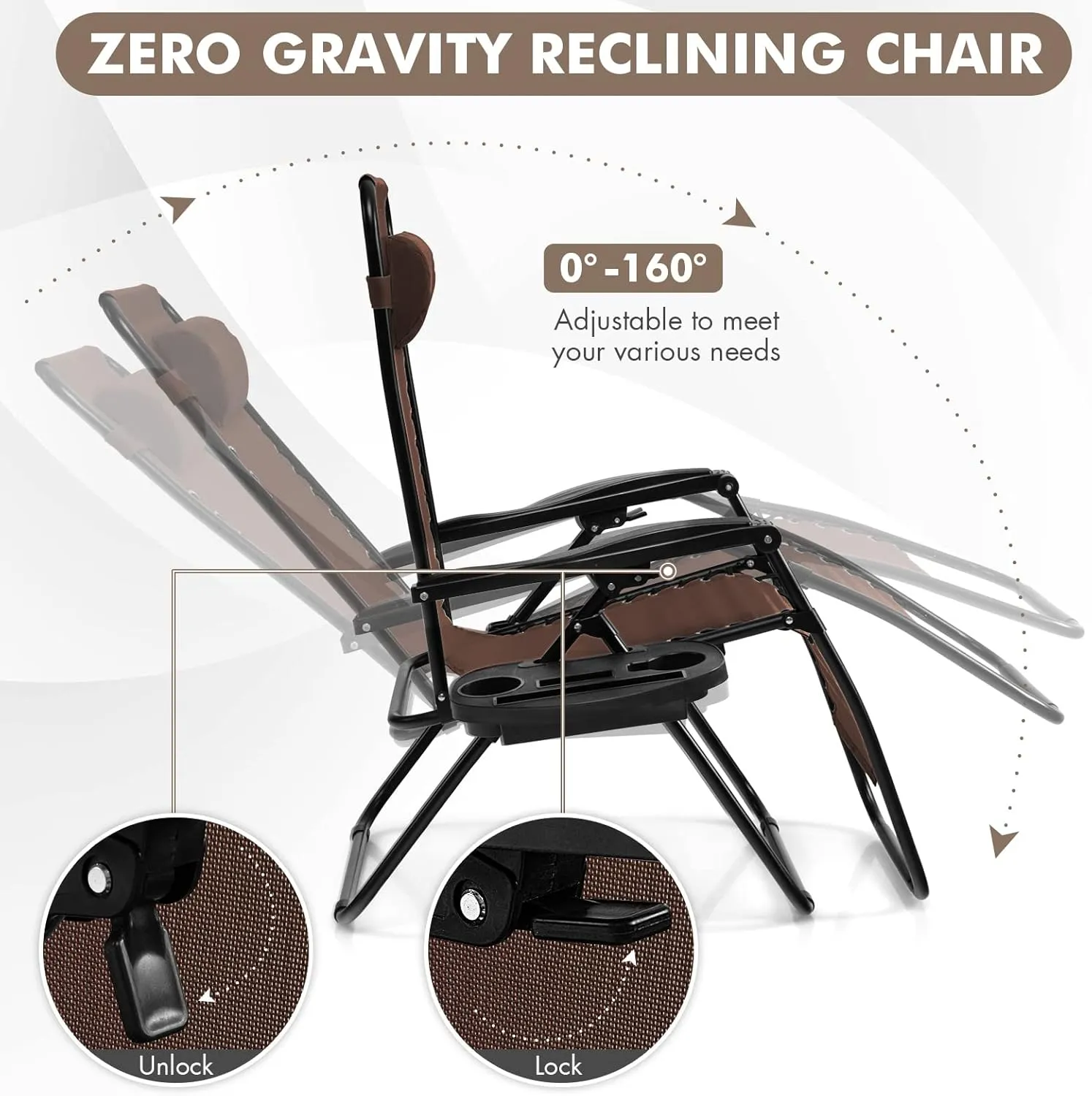 Giantex 2 PCS Zero Gravity Chair, Outdoor Chaise Lounge with Cup Holder, Patio Folding Chairs Recliner for Yard Pool Lawn Balcony