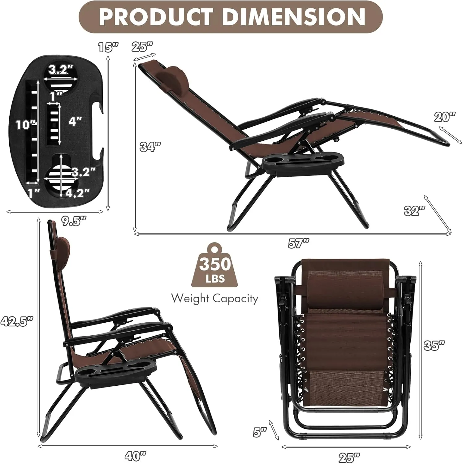 Giantex 2 PCS Zero Gravity Chair, Outdoor Chaise Lounge with Cup Holder, Patio Folding Chairs Recliner for Yard Pool Lawn Balcony