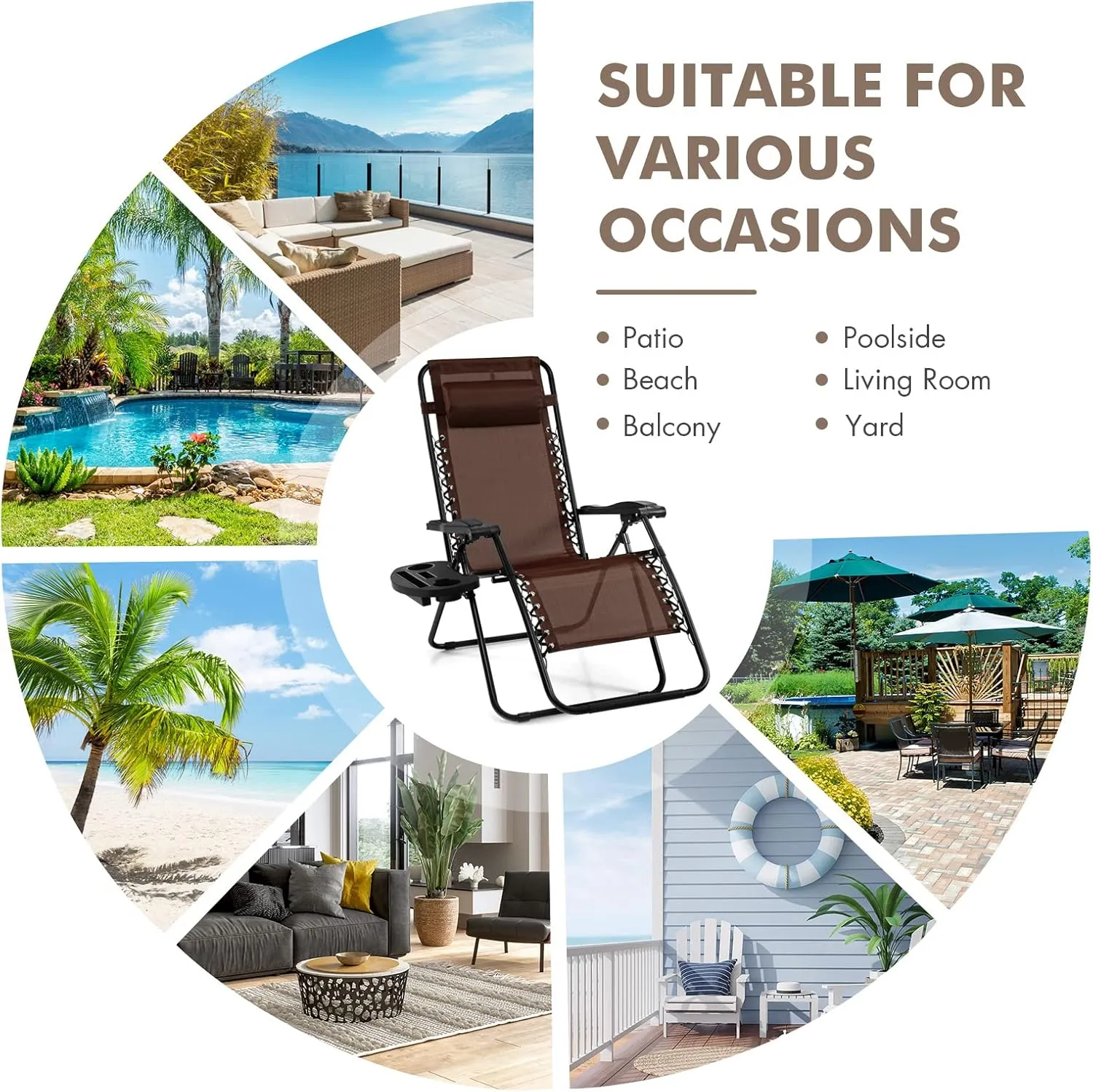 Giantex 2 PCS Zero Gravity Chair, Outdoor Chaise Lounge with Cup Holder, Patio Folding Chairs Recliner for Yard Pool Lawn Balcony
