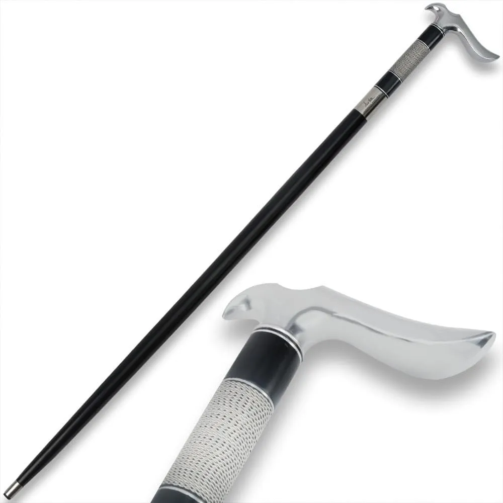 Gil Hibben Walking Cane | Matte Black Color | Stainless Steel Handle | Equipped with Rubber Toe | Silver Wire Wrap Accents | Use for Daily Walks or a Stylish Accessory | Overall Length 37 3/8"