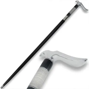 Gil Hibben Walking Cane | Matte Black Color | Stainless Steel Handle | Equipped with Rubber Toe | Silver Wire Wrap Accents | Use for Daily Walks or a Stylish Accessory | Overall Length 37 3/8"