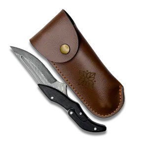 Ginza Steel - X Fold-Stealth Damascus Steel Blade Folding Knife Ebony Handle
