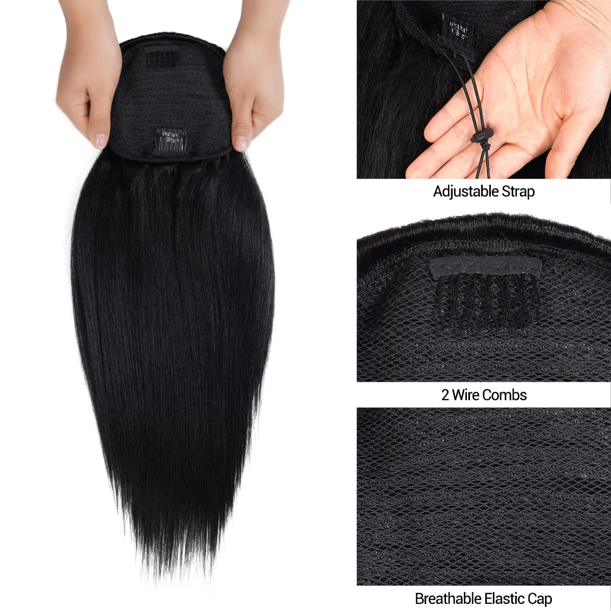 GLAM21USA Straight 18 Inch Long Drawstring Ponytail Extension for Black Women Natural Clip in Hair Extension Fake Ponytail Synthetic Hair Piece (18 Inch, OTREDWINE)