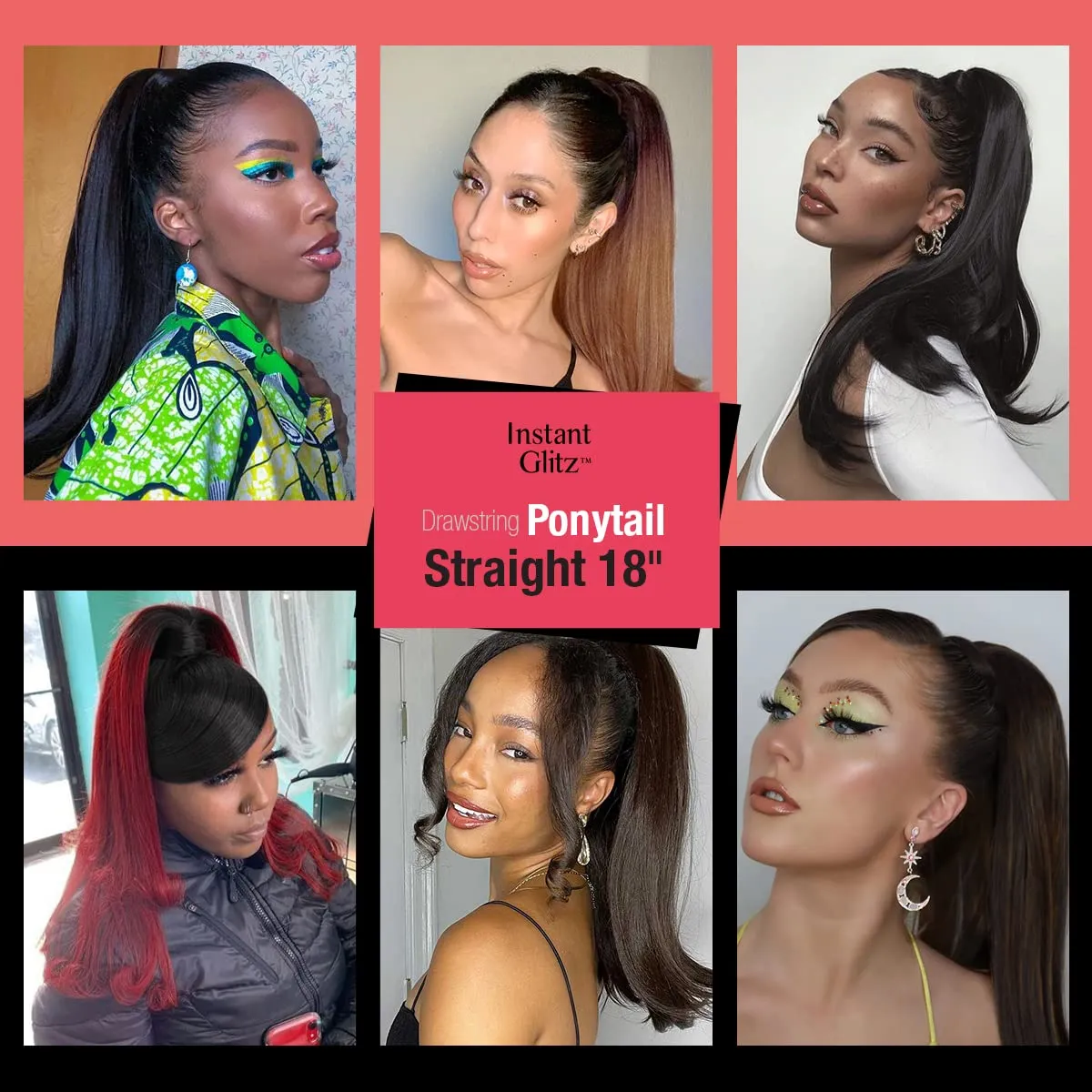 GLAM21USA Straight 18 Inch Long Drawstring Ponytail Extension for Black Women Natural Clip in Hair Extension Fake Ponytail Synthetic Hair Piece (18 Inch, OTREDWINE)