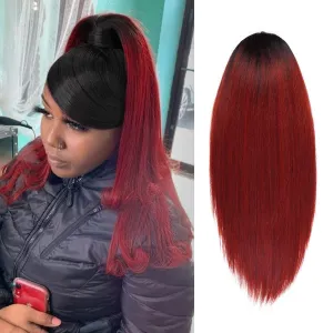 GLAM21USA Straight 18 Inch Long Drawstring Ponytail Extension for Black Women Natural Clip in Hair Extension Fake Ponytail Synthetic Hair Piece (18 Inch, OTREDWINE)