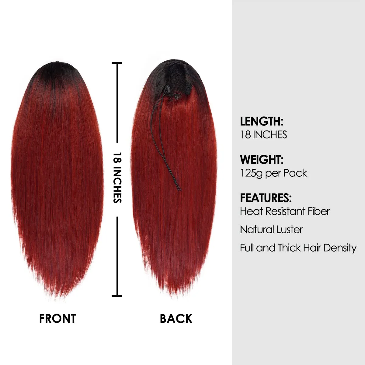 GLAM21USA Straight 18 Inch Long Drawstring Ponytail Extension for Black Women Natural Clip in Hair Extension Fake Ponytail Synthetic Hair Piece (18 Inch, OTREDWINE)