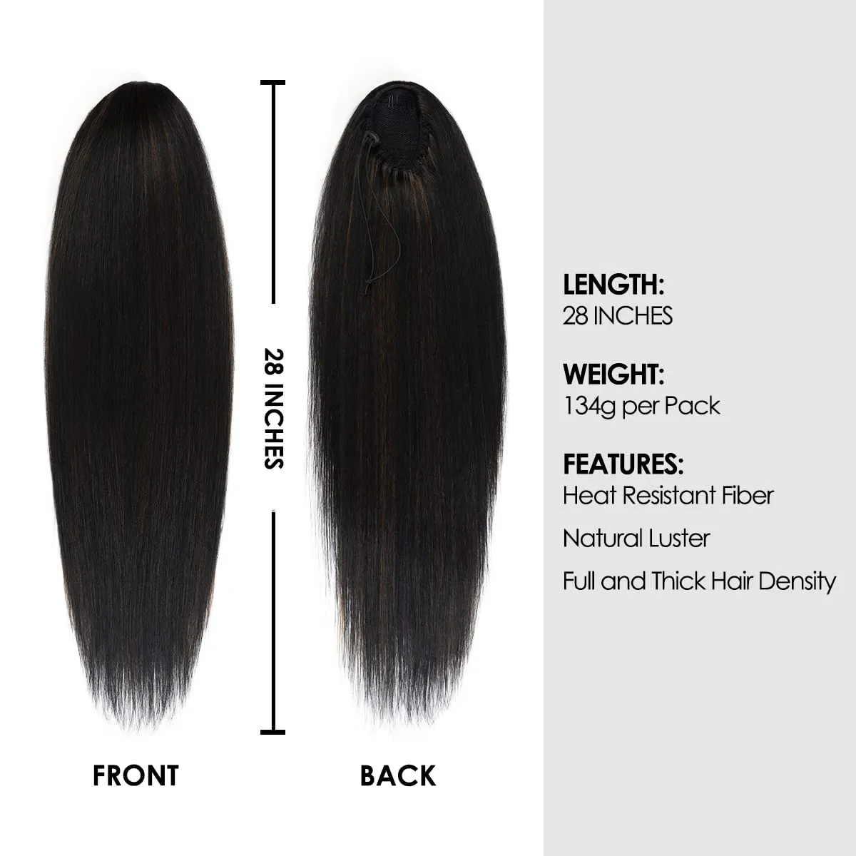 GLAM21USA Straight 28 Inch Long Drawstring Ponytail Extension for Black Women Natural Clip in Hair Extension Fake Ponytail Synthetic Hair Piece (28 Inch, FS1B/30)
