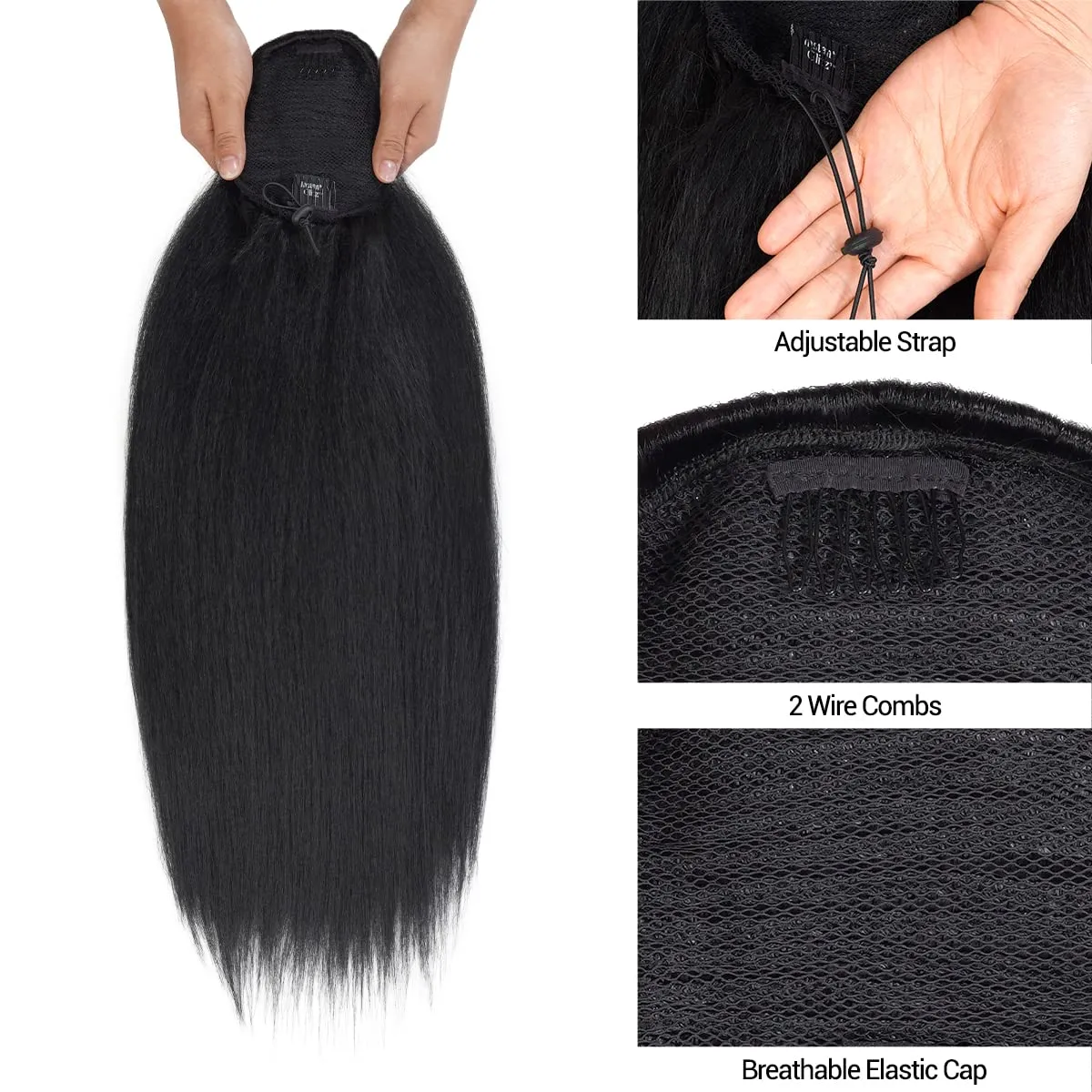 GLAM21USA Straight 28 Inch Long Drawstring Ponytail Extension for Black Women Natural Clip in Hair Extension Fake Ponytail Synthetic Hair Piece (28 Inch, FS1B/30)