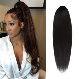 GLAM21USA Straight 28 Inch Long Drawstring Ponytail Extension for Black Women Natural Clip in Hair Extension Fake Ponytail Synthetic Hair Piece (28 Inch, FS1B/30)
