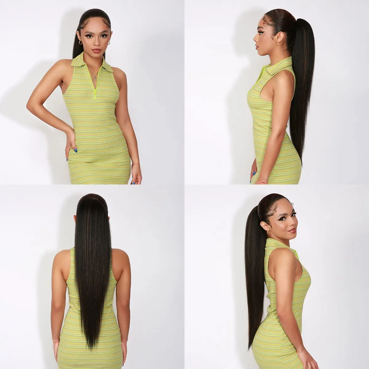 GLAM21USA Straight 28 Inch Long Drawstring Ponytail Extension for Black Women Natural Clip in Hair Extension Fake Ponytail Synthetic Hair Piece (28 Inch, FS1B/30)