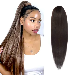 GLAM21USA Straight 28 Inch Long Drawstring Ponytail Extension for Black Women Natural Clip in Hair Extension Fake Ponytail Synthetic Hair Piece (28 Inch, FS4/30