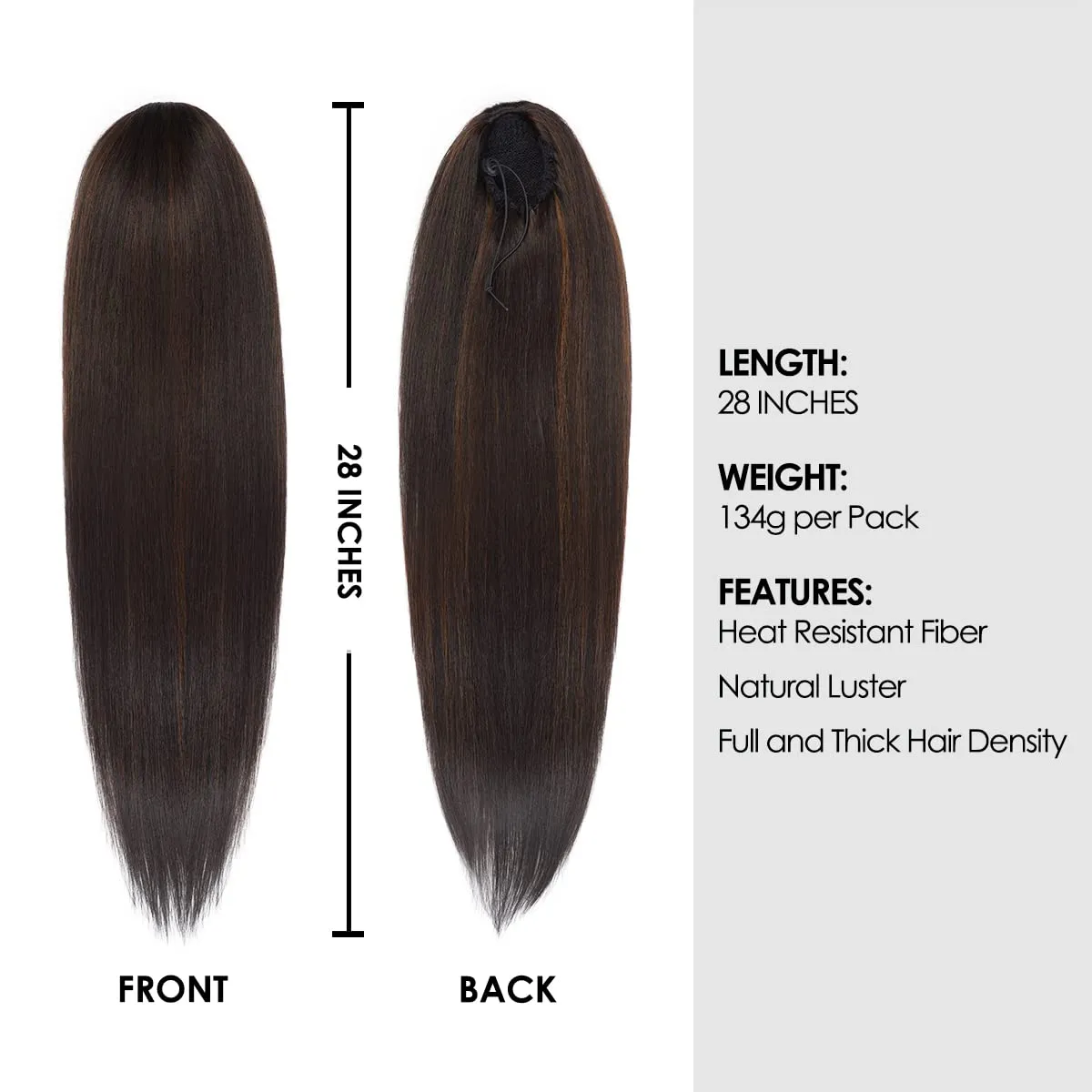 GLAM21USA Straight 28 Inch Long Drawstring Ponytail Extension for Black Women Natural Clip in Hair Extension Fake Ponytail Synthetic Hair Piece (28 Inch, FS4/30