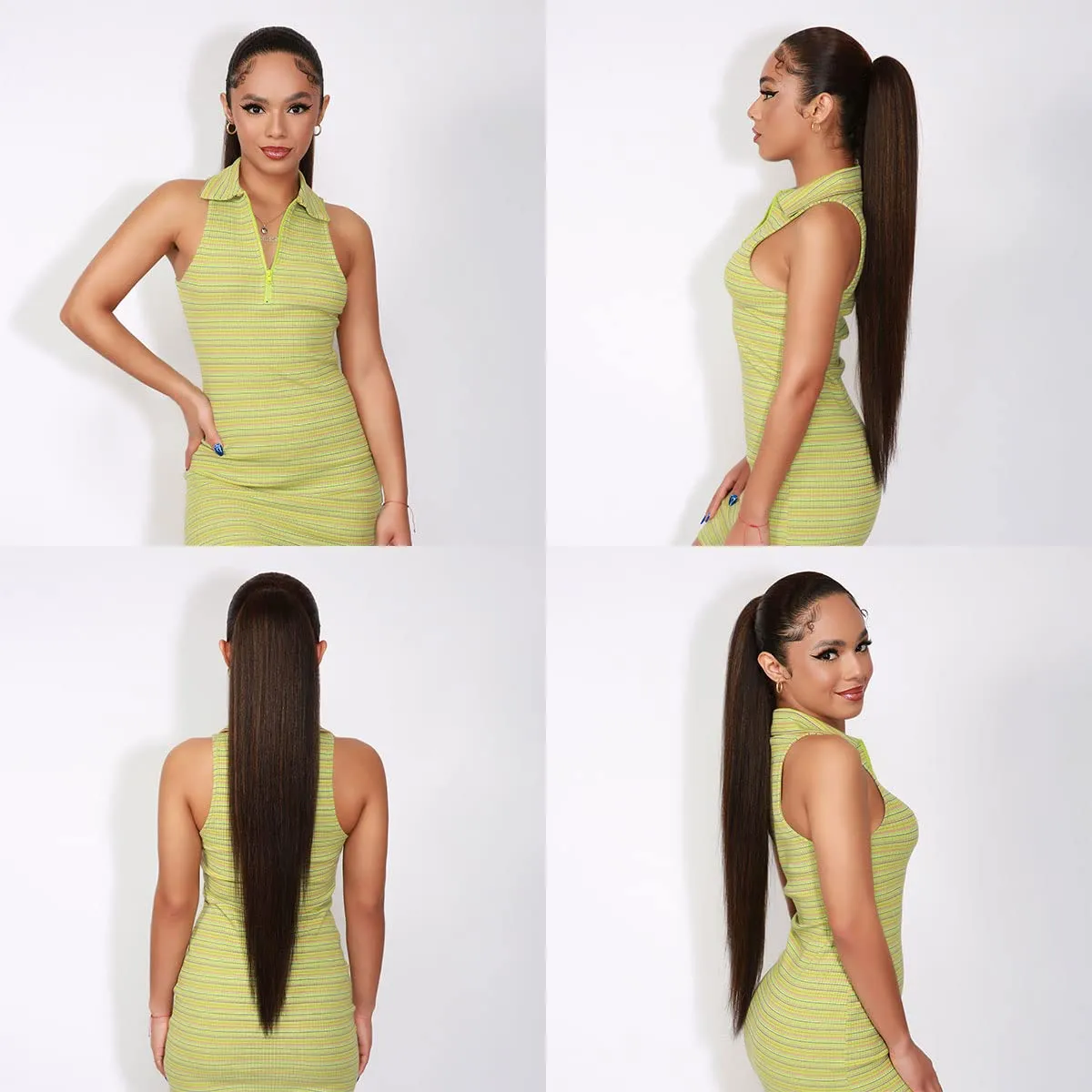 GLAM21USA Straight 28 Inch Long Drawstring Ponytail Extension for Black Women Natural Clip in Hair Extension Fake Ponytail Synthetic Hair Piece (28 Inch, FS4/30