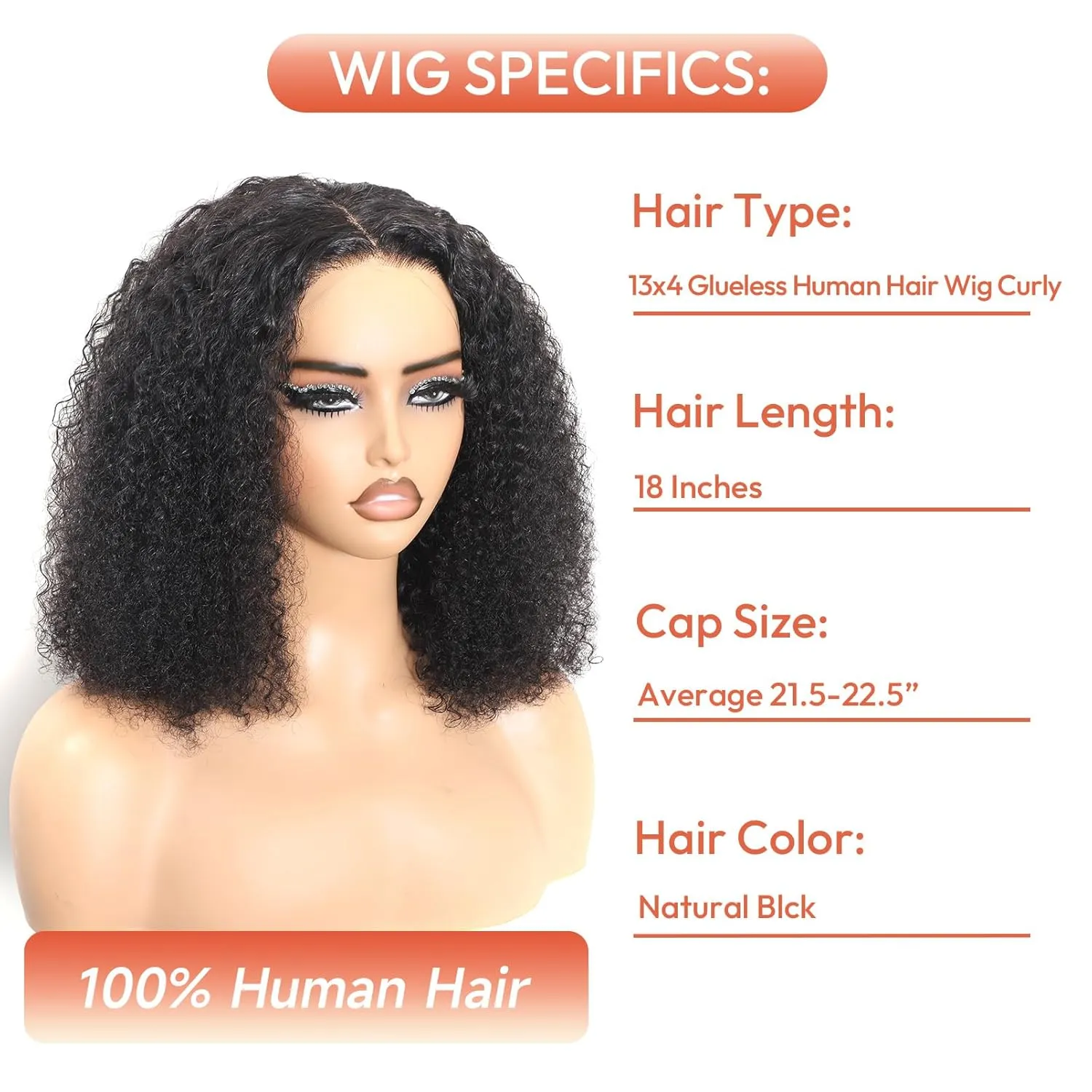 Glueless Wigs Human Hair Pre Plucked Pre Cut 200% Density 13x4 HD Lace Front Wigs Human Hair Curly Wet and Wavy Wig Lace Frontal Human Hair Wigs for Women Natural Black 18 Inch
