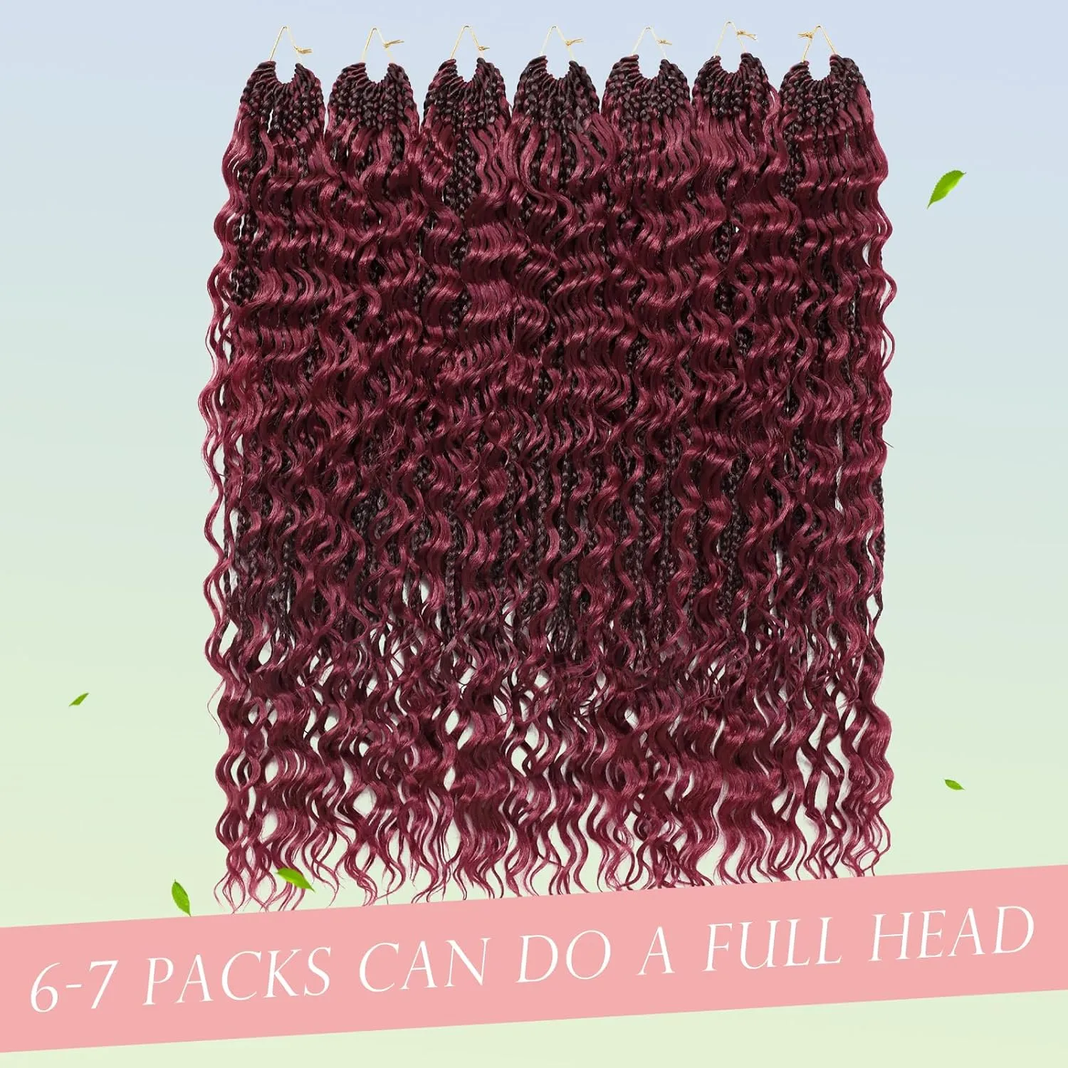 Goddess Box Braids Crochet Hair for Black Women 24 Inch 7 Packs Burgundy Boho Crochet Box Braids with Curly Ends Pre Looped Bohomian Synthetic Braiding Hair Extensions 1b/bug