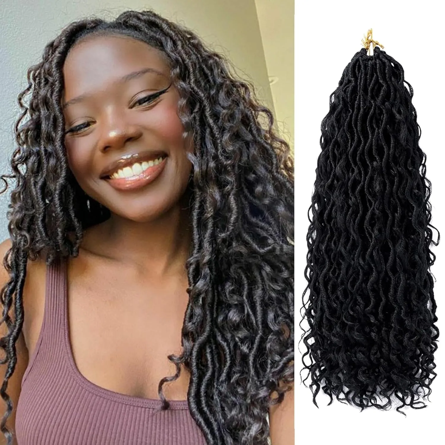 Goddess Locs Crochet Hair 18 Inch Soft River Locs - Short Curly Pre Looped Crochet Braids With Curly Ends - Synthetic Hair Extensions (6 Packs, #1B)