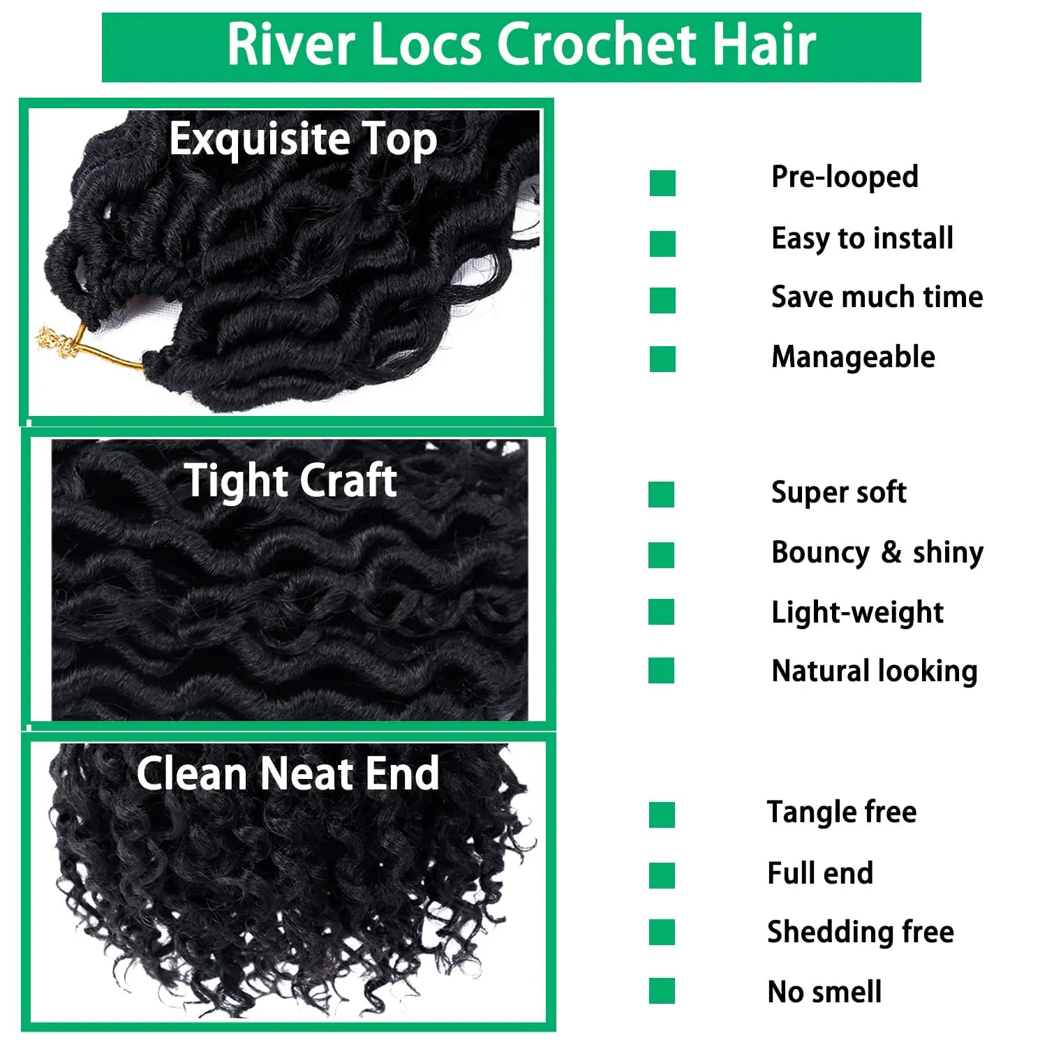 Goddess Locs Crochet Hair 18 Inch Soft River Locs - Short Curly Pre Looped Crochet Braids With Curly Ends - Synthetic Hair Extensions (6 Packs, #1B)