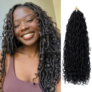 Goddess Locs Crochet Hair 18 Inch Soft River Locs - Short Curly Pre Looped Crochet Braids With Curly Ends - Synthetic Hair Extensions (6 Packs, #1B)