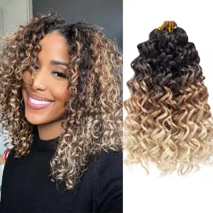 GoGo Curl Crochet hair 10inch Water Wave Crochet hair Ombre Synthetic Bohemian Crochet Braid Deep Wave Braiding hair Extensions (1B/27/613, 10inch)