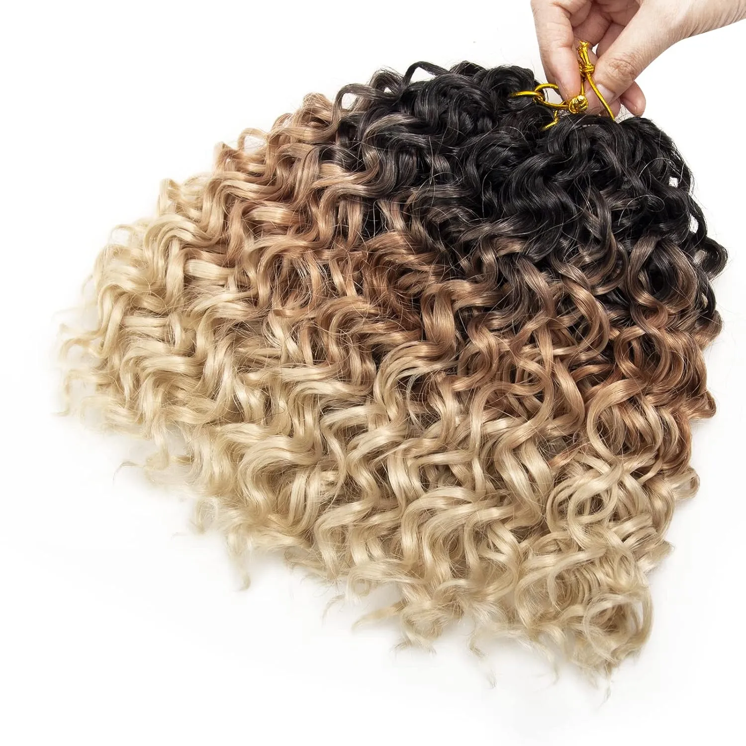 GoGo Curl Crochet hair 10inch Water Wave Crochet hair Ombre Synthetic Bohemian Crochet Braid Deep Wave Braiding hair Extensions (1B/27/613, 10inch)