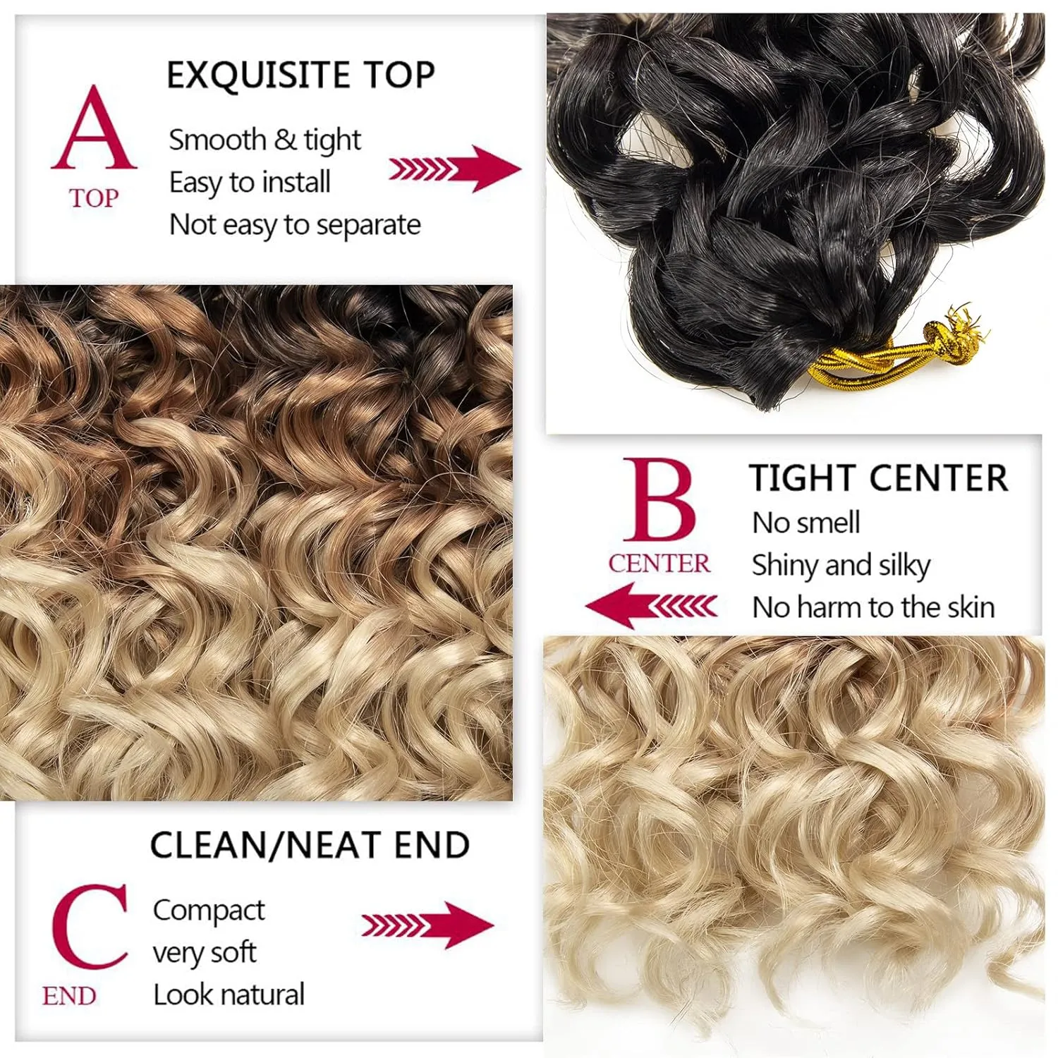 GoGo Curl Crochet hair 10inch Water Wave Crochet hair Ombre Synthetic Bohemian Crochet Braid Deep Wave Braiding hair Extensions (1B/27/613, 10inch)