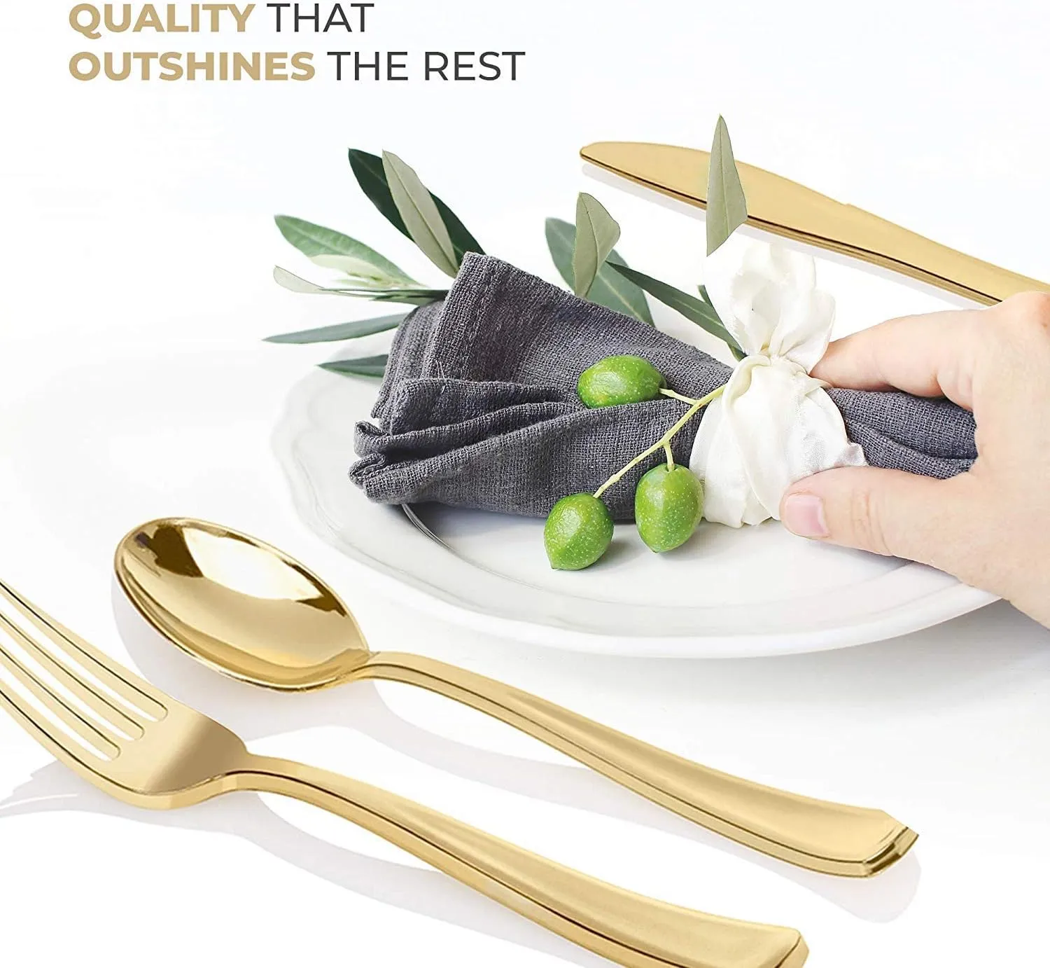 Gold Plastic Silverware Set (160 Bulk Pack) Disposable Cutlery Utensils, 80 Gold Forks, 40 Gold Knives, 40 Gold Spoons, Heavy Duty Flatware For Holidays, Parties, Dinners, Weddings, and Occasions