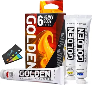 Golden Artist Color Heavy Body Acrylics, 6-Color Intro Set, Professional Acrylic Paint Set, Set of 6 Tubes, 3/4 Fl. Oz. Each, with Sticky Notes