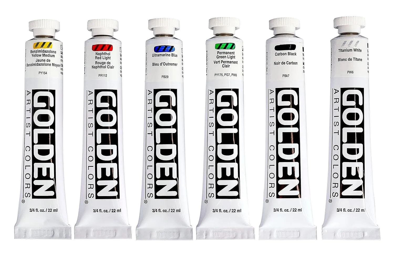 Golden Artist Color Heavy Body Acrylics, 6-Color Intro Set, Professional Acrylic Paint Set, Set of 6 Tubes, 3/4 Fl. Oz. Each, with Sticky Notes
