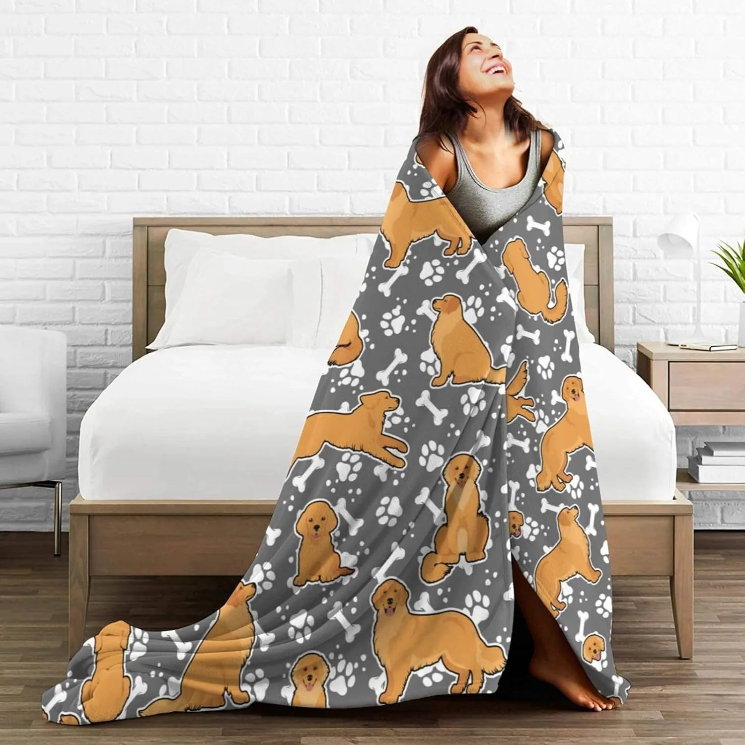 Golden Retriever Blanket for Boys Girls, Cute Golden Retriever Themed Design Printed Throw Blankets for Kids Lap, Chair Sofa, Warm Soft Cozy Blanket, 40"x 50"
