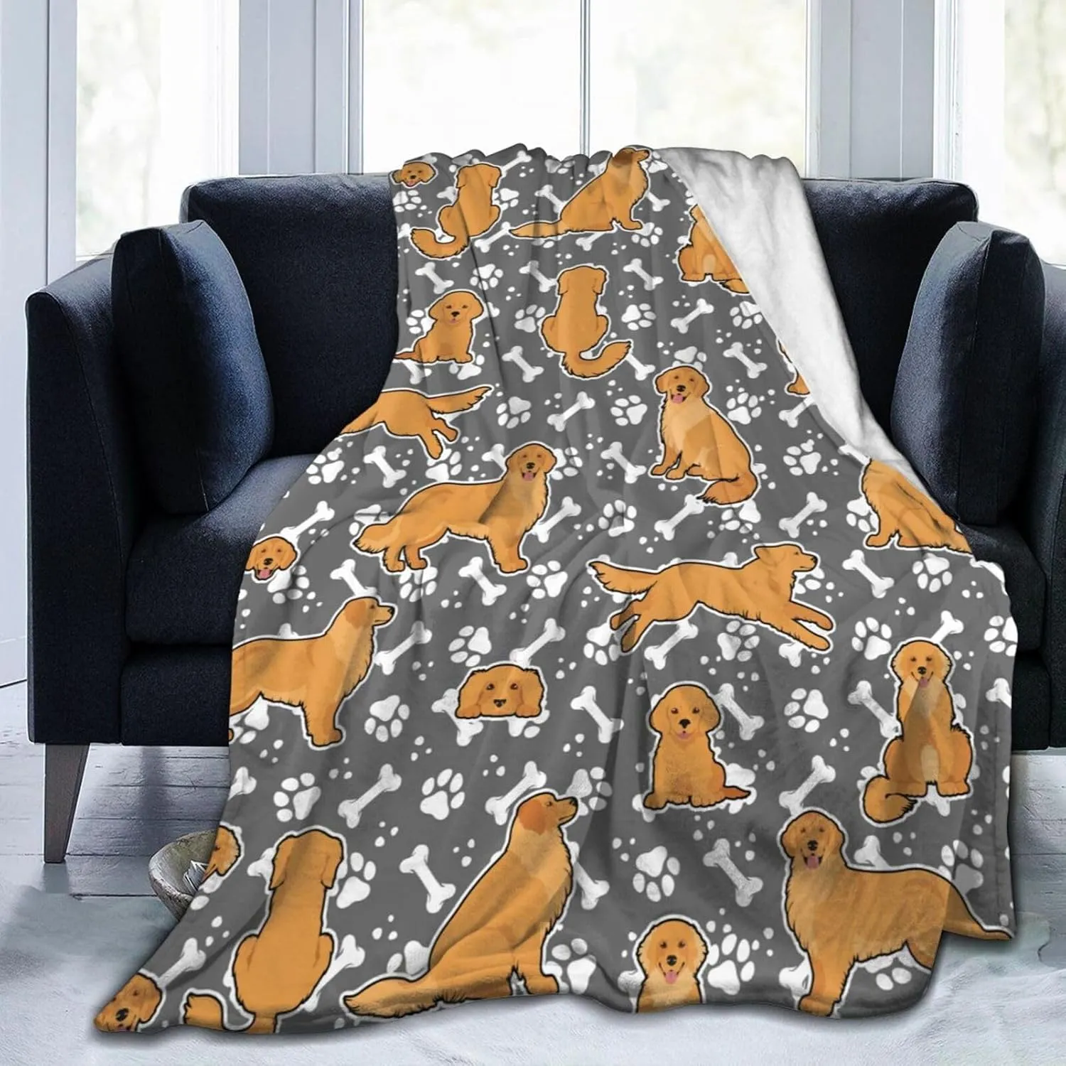 Golden Retriever Blanket for Boys Girls, Cute Golden Retriever Themed Design Printed Throw Blankets for Kids Lap, Chair Sofa, Warm Soft Cozy Blanket, 40"x 50"