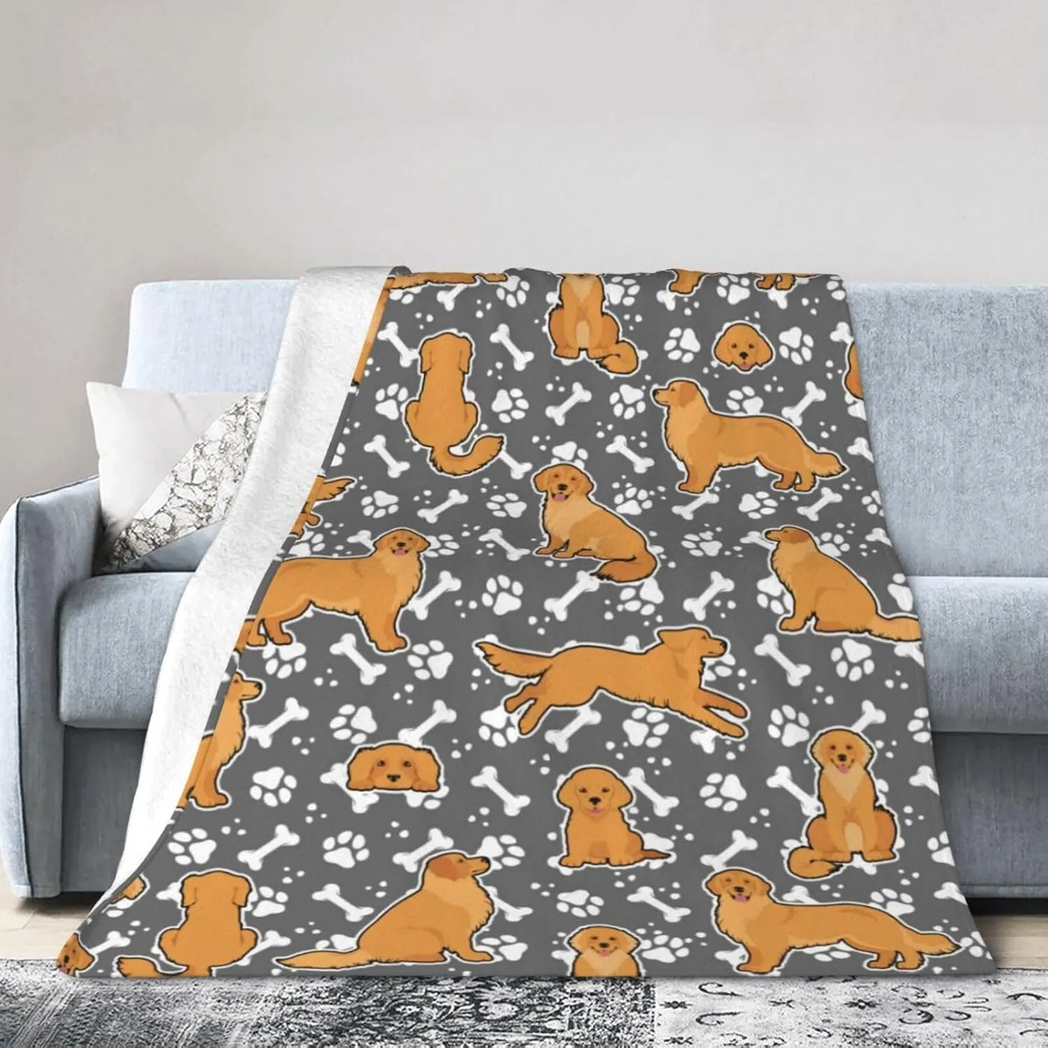 Golden Retriever Blanket for Boys Girls, Cute Golden Retriever Themed Design Printed Throw Blankets for Kids Lap, Chair Sofa, Warm Soft Cozy Blanket, 40"x 50"
