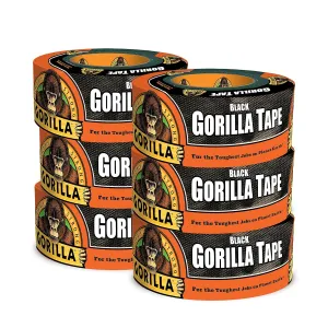 Gorilla Black Duct Tape, 1.88" x 12 yd, Black, (Pack of 6)