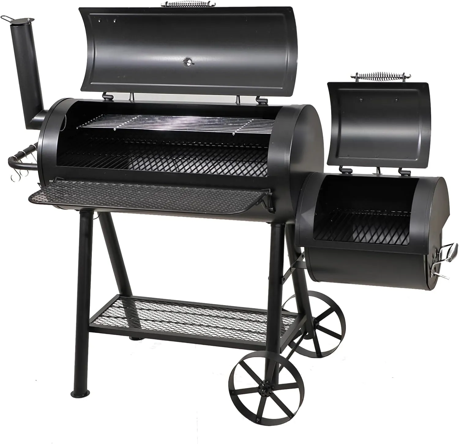 GREEN PARTY Offset Smoker Charcoal Grills with 37-Inch Cook Chamber, Barrel Smoker and Charcoal Grill Combo, 941 Sq. In. Space Barrel Charcoal Smoker Grill for Outdoor BBQ Patio Backyard Cooking