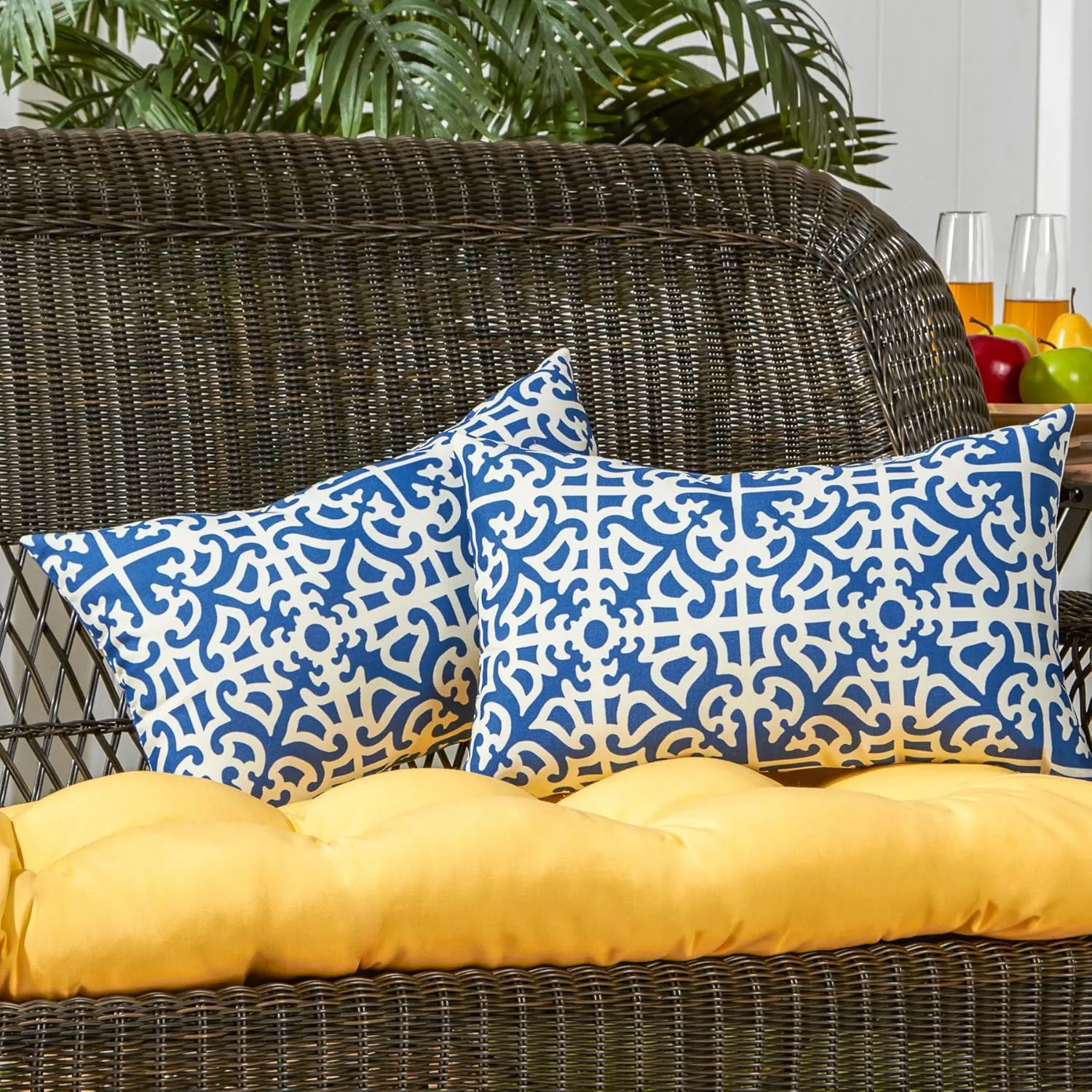 Greendale Home Fashions Outdoor 19x12 inch Rectangle Decorative Throw Pillow, 2-Pack, Azure 2 Count