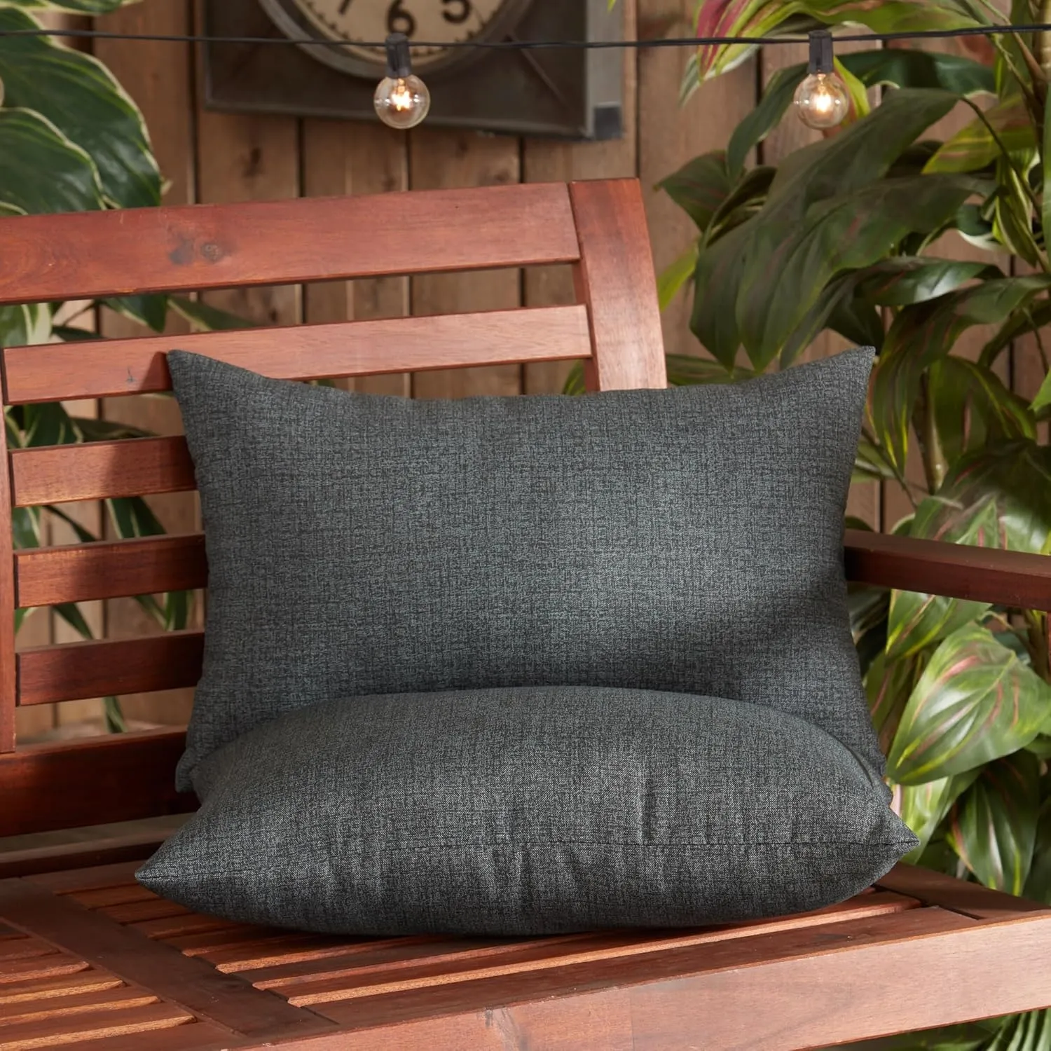 Greendale Home Fashions Outdoor 19x12 inch Rectangle Decorative Throw Pillow, 2-Pack, Graphite 2 Count