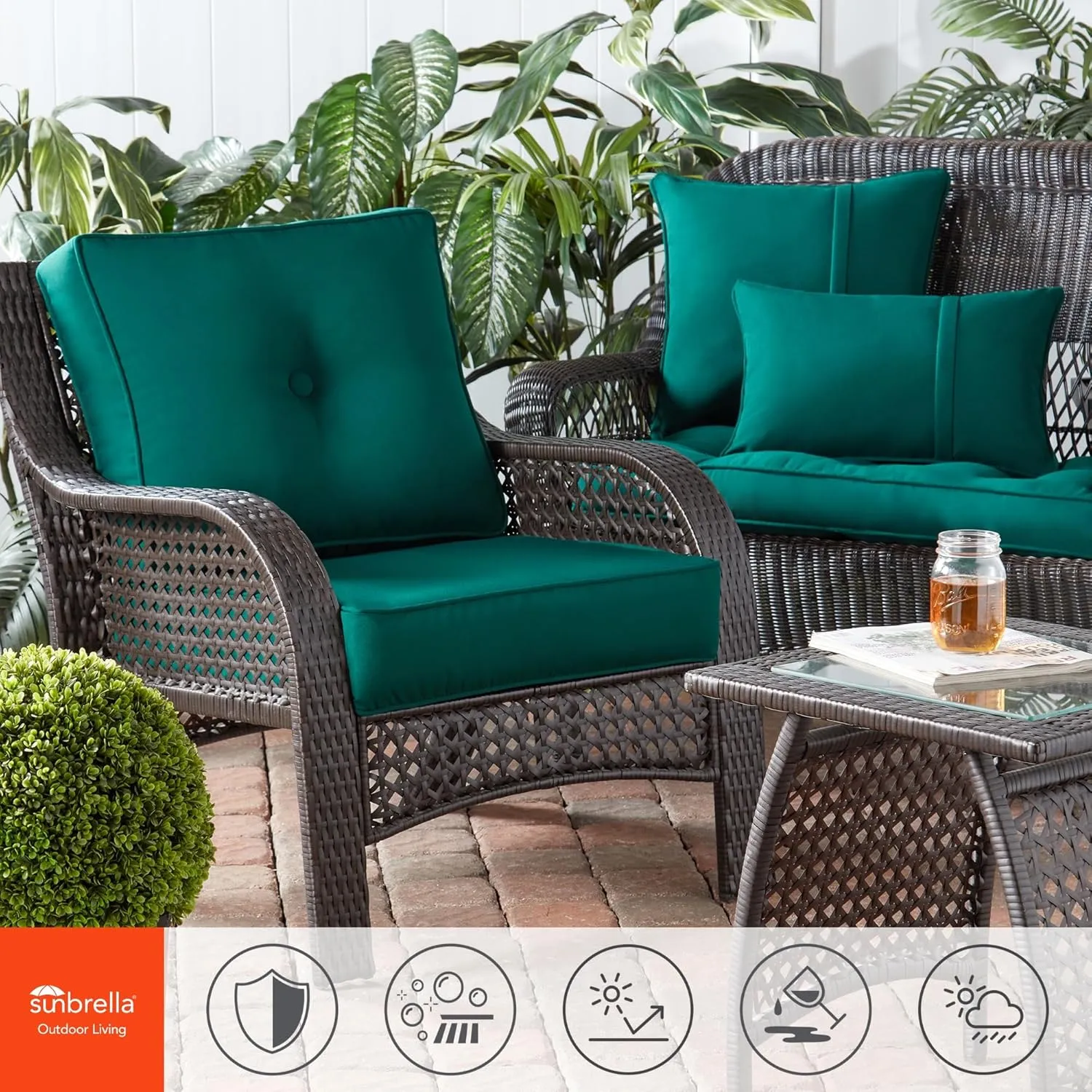 Greendale Home Fashions Sunbrella 20" Square Outdoor Throw Pillow with Removable Cover (Set of 2), Canvas Forest 2 Count