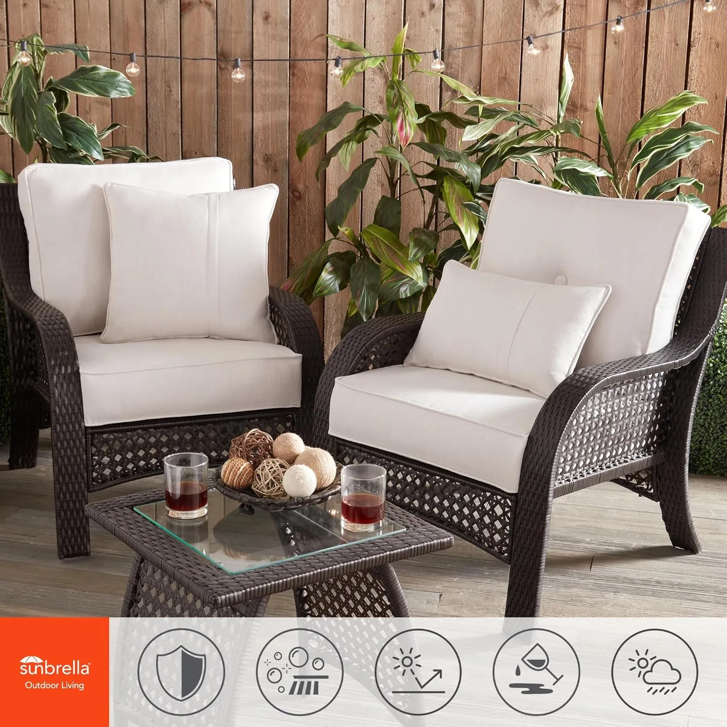 Greendale Home Fashions Sunbrella 20" Square Outdoor Throw Pillow with Removable Cover (Set of 2), Cast Pumice 2 Count