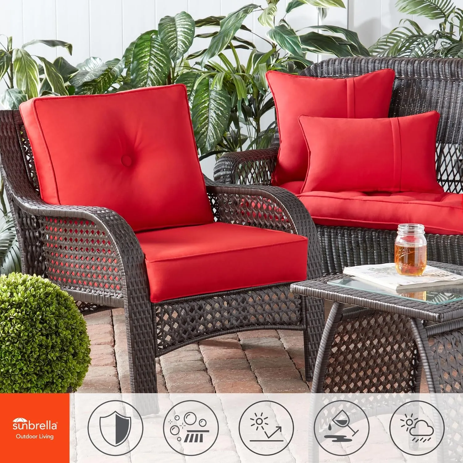 Greendale Home Fashions Sunbrella 21" x 14" Rectangle Outdoor Throw Pillow with Removable Cover (Set of 2), Canvas Jockey Red 2 Count