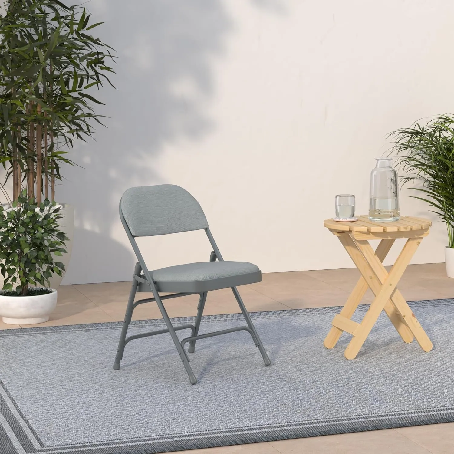 Grey Padded Metal Folding Chair - Grey 1-in Fabric Seat