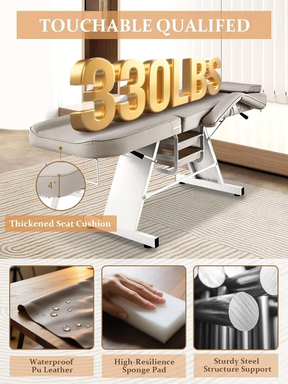 Grey Tattoo Chair for Client Rolling Stools with Wheels, Beauty Tattoo Bed Table with Storage Baskets, Adjustable Lash Bed Chair for Eyelash Extensions