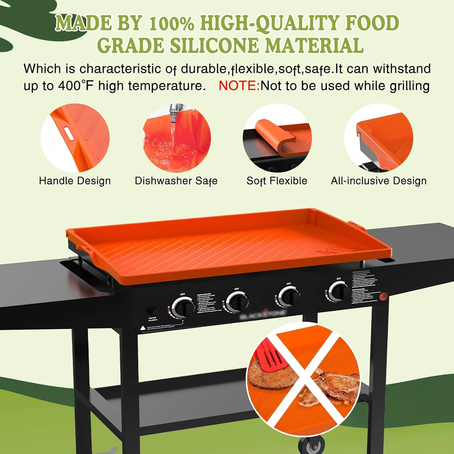 Griddle Mat Cover for Blackstone 36 Inch,Upgraded Full-Coverage Heavy Duty Food Grade Silicone Grill Protective Cover for Blackstone Accessories,Protect Griddle from Dirt,Rust, (Orange)