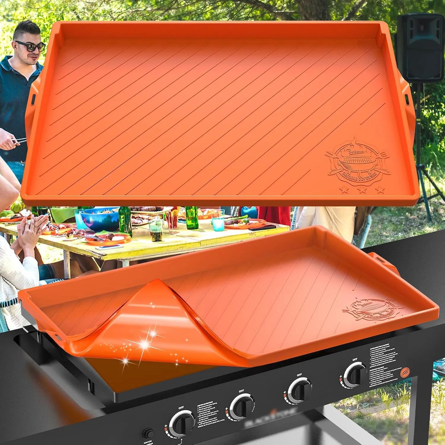 Griddle Mat Cover for Blackstone 36 Inch,Upgraded Full-Coverage Heavy Duty Food Grade Silicone Grill Protective Cover for Blackstone Accessories,Protect Griddle from Dirt,Rust, (Orange)