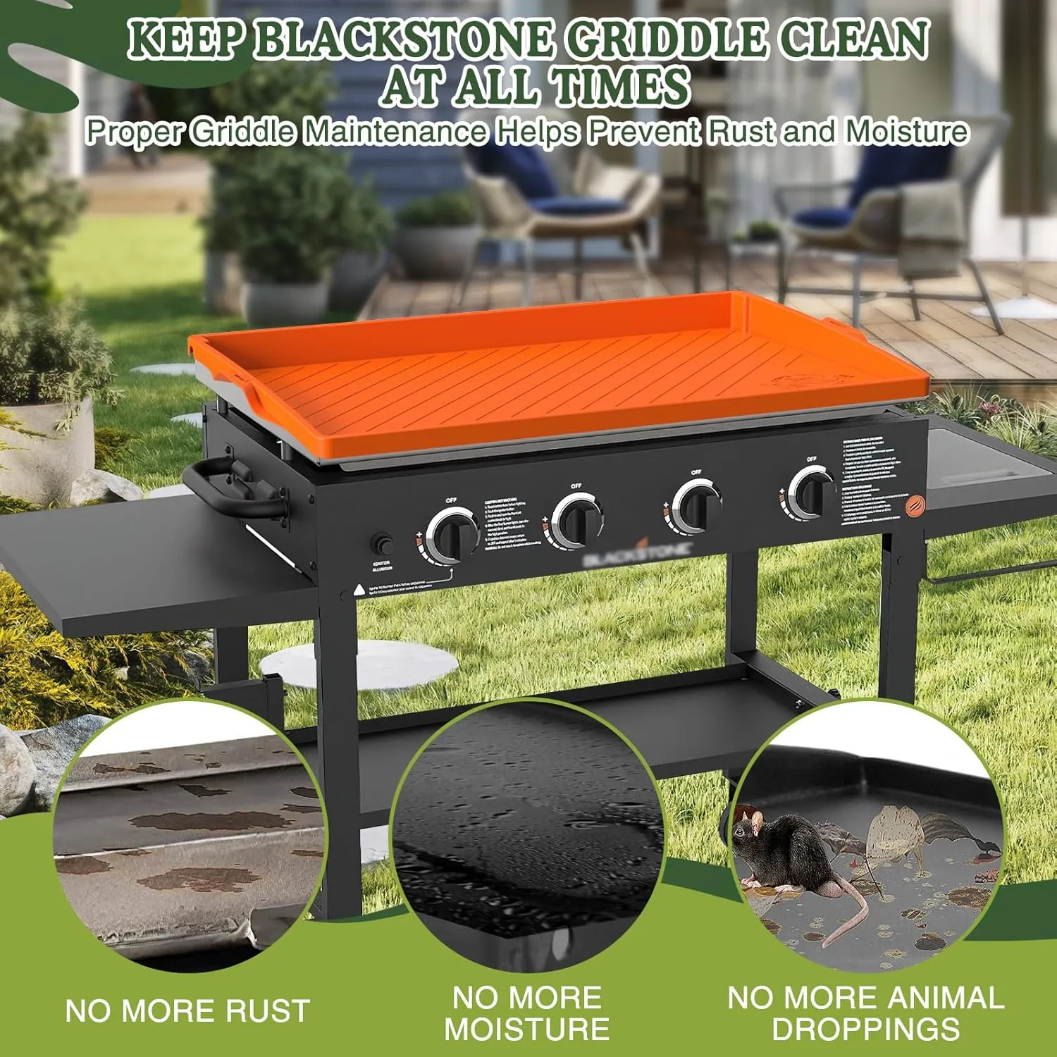 Griddle Mat Cover for Blackstone 36 Inch,Upgraded Full-Coverage Heavy Duty Food Grade Silicone Grill Protective Cover for Blackstone Accessories,Protect Griddle from Dirt,Rust, (Orange)