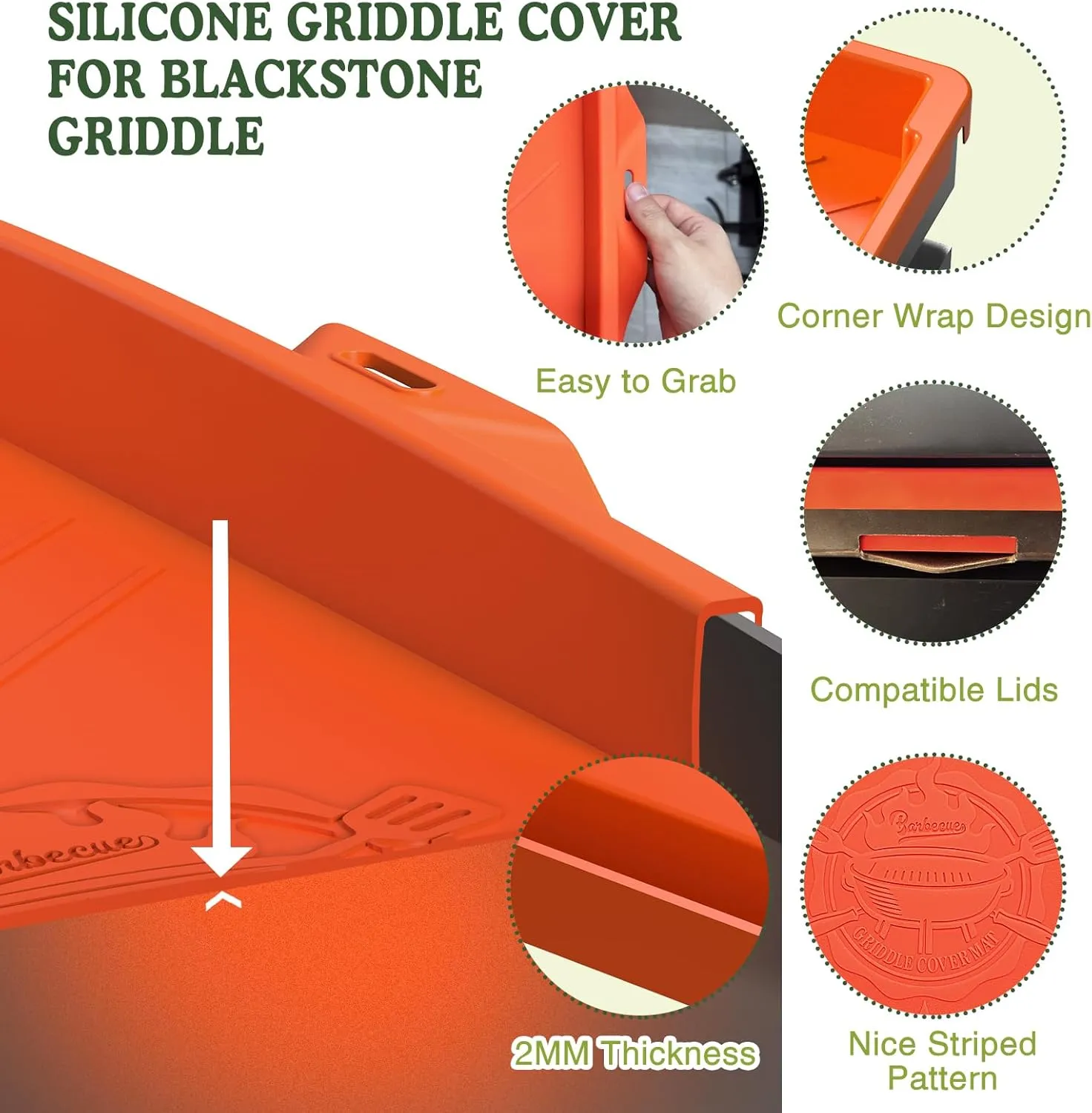 Griddle Mat Cover for Blackstone 36 Inch,Upgraded Full-Coverage Heavy Duty Food Grade Silicone Grill Protective Cover for Blackstone Accessories,Protect Griddle from Dirt,Rust, (Orange)