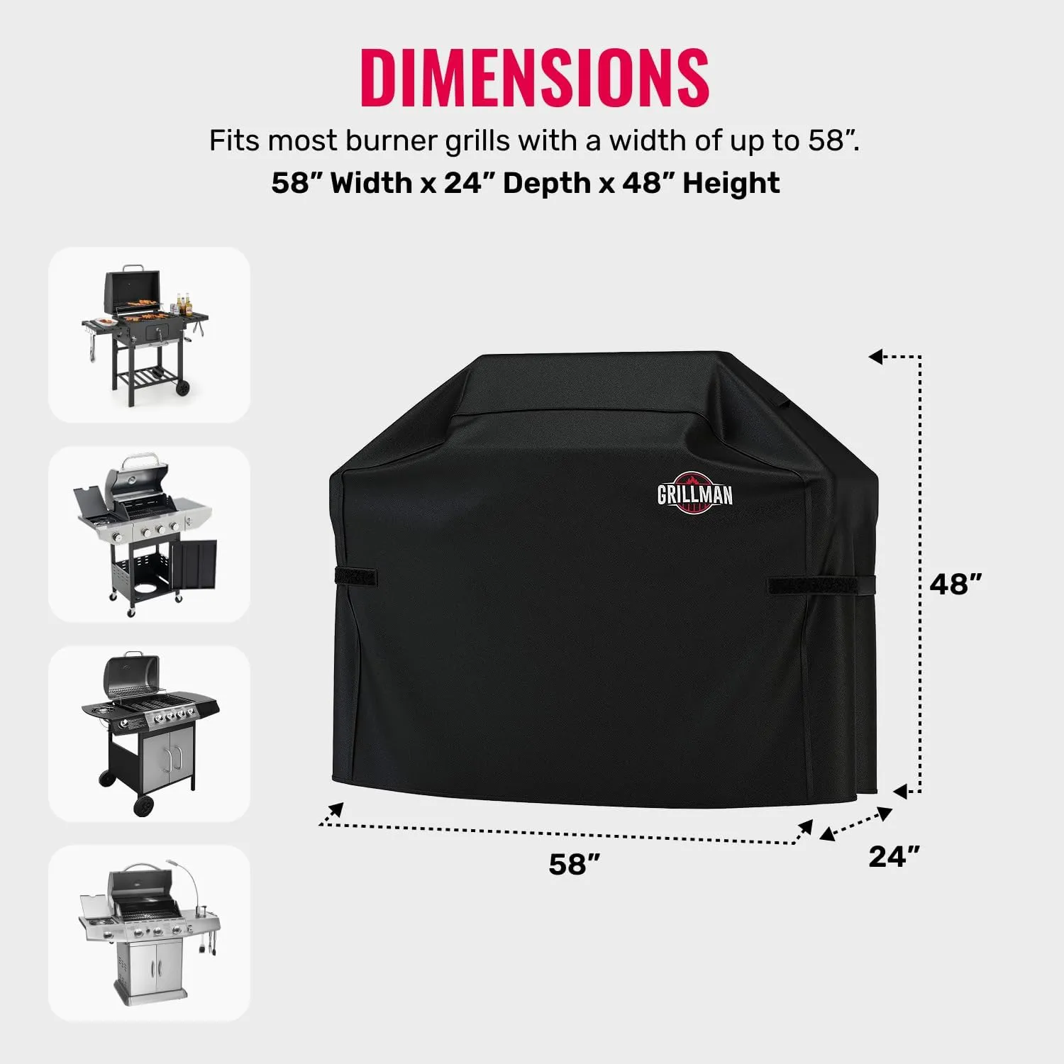Grill Cover by Grillman, Large Rip-Proof Waterproof BBQ - Barbeque Grills Cover for Outdoor, Gas Grill Covers, Wind-Resistant and Easy Clean BBQ Covers for Outside, Black