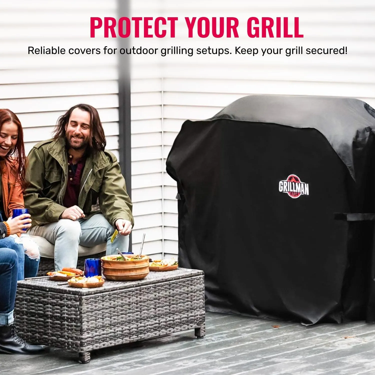 Grill Cover by Grillman, Large Rip-Proof Waterproof BBQ - Barbeque Grills Cover for Outdoor, Gas Grill Covers, Wind-Resistant and Easy Clean BBQ Covers for Outside, Black