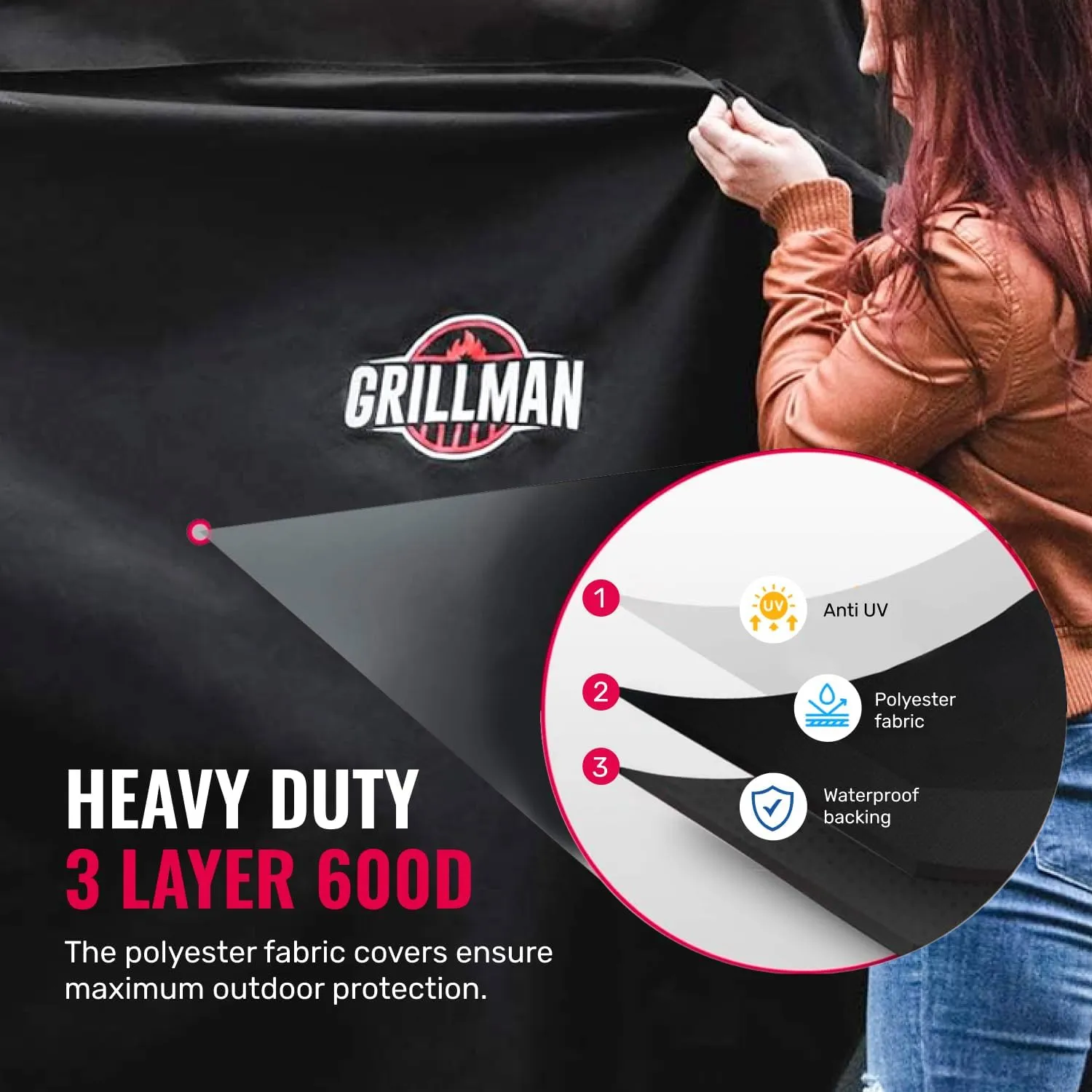 Grill Cover by Grillman, Large Rip-Proof Waterproof BBQ - Barbeque Grills Cover for Outdoor, Gas Grill Covers, Wind-Resistant and Easy Clean BBQ Covers for Outside, Black